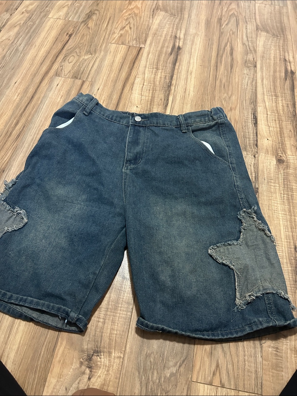 Men's Dark Blue Denim Star Patch Shorts